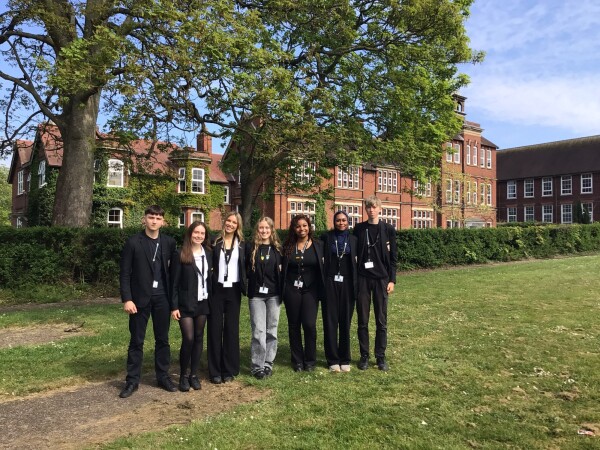 Students standing outside the school 