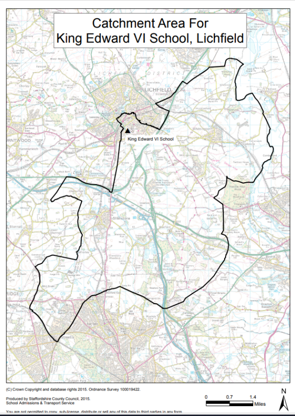 Map of Lichfield with outline of catchment area for KES