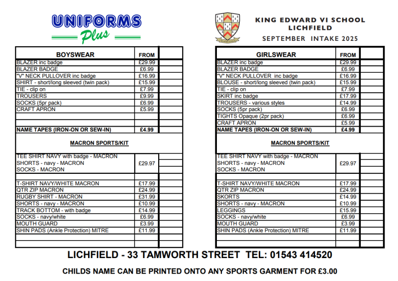 Uniform price listings 